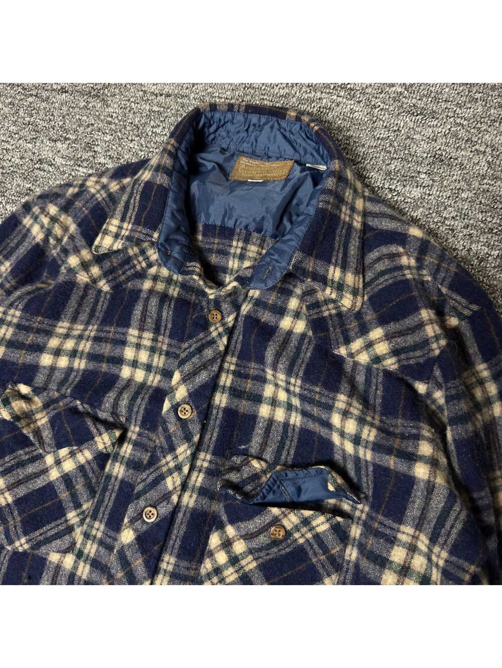 JCPenney Western Shop Flannel Shirt Mens 17-34 Navy Plaid